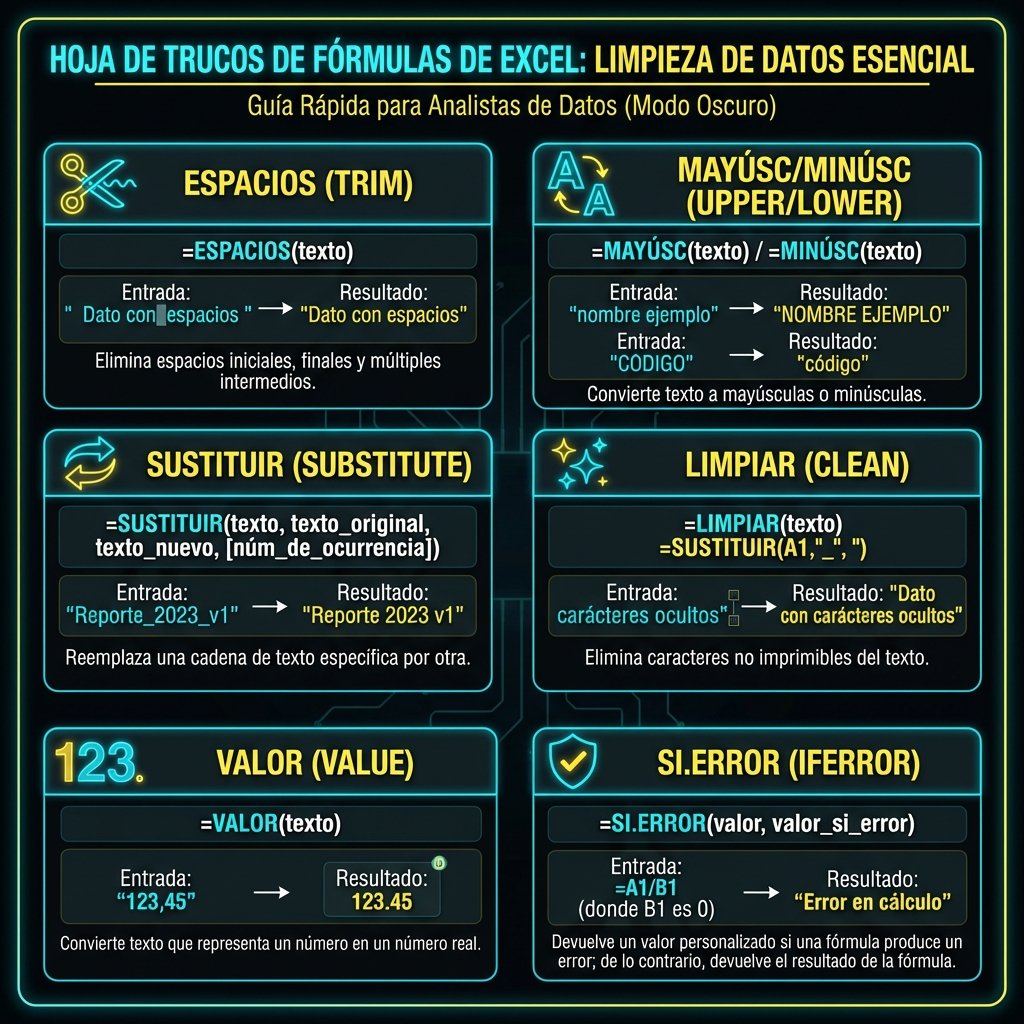 Cheatsheet de fórmulas Excel para limpieza de datos