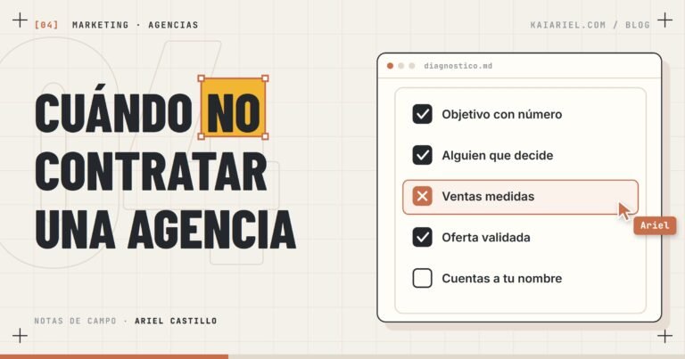Portada: lista de verificación con cinco condiciones, una marcada en rojo, y el titular «Cuándo no contratar una agencia»