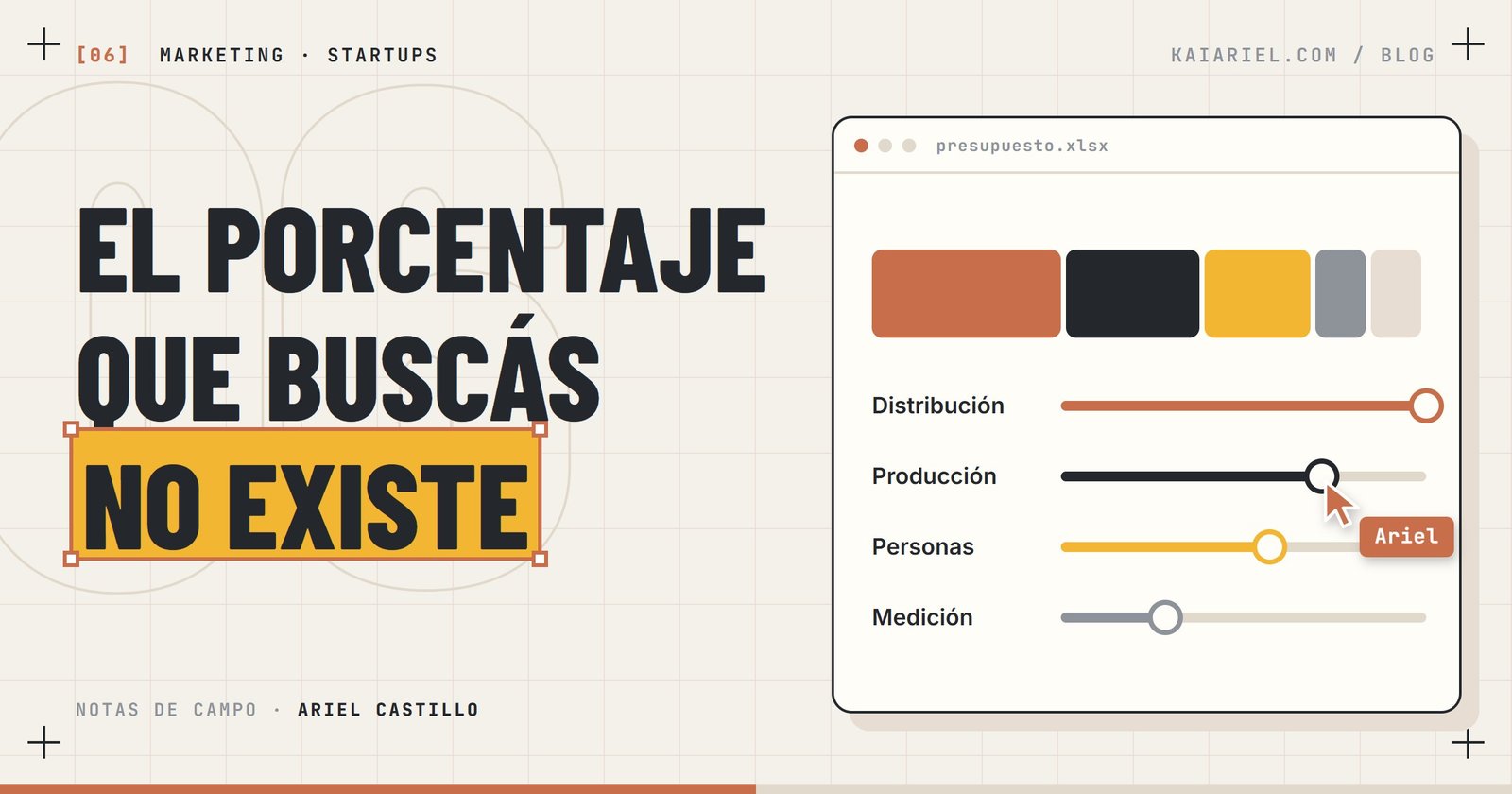 Portada: hoja de presupuesto con una barra repartida en cinco bolsas y el titular «El porcentaje que buscás no existe»